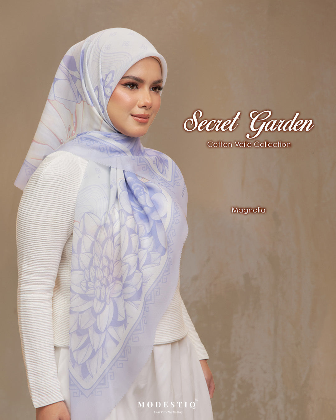 Modestiq Secret Garden Printed Premium Cotton Voile in Magnolia