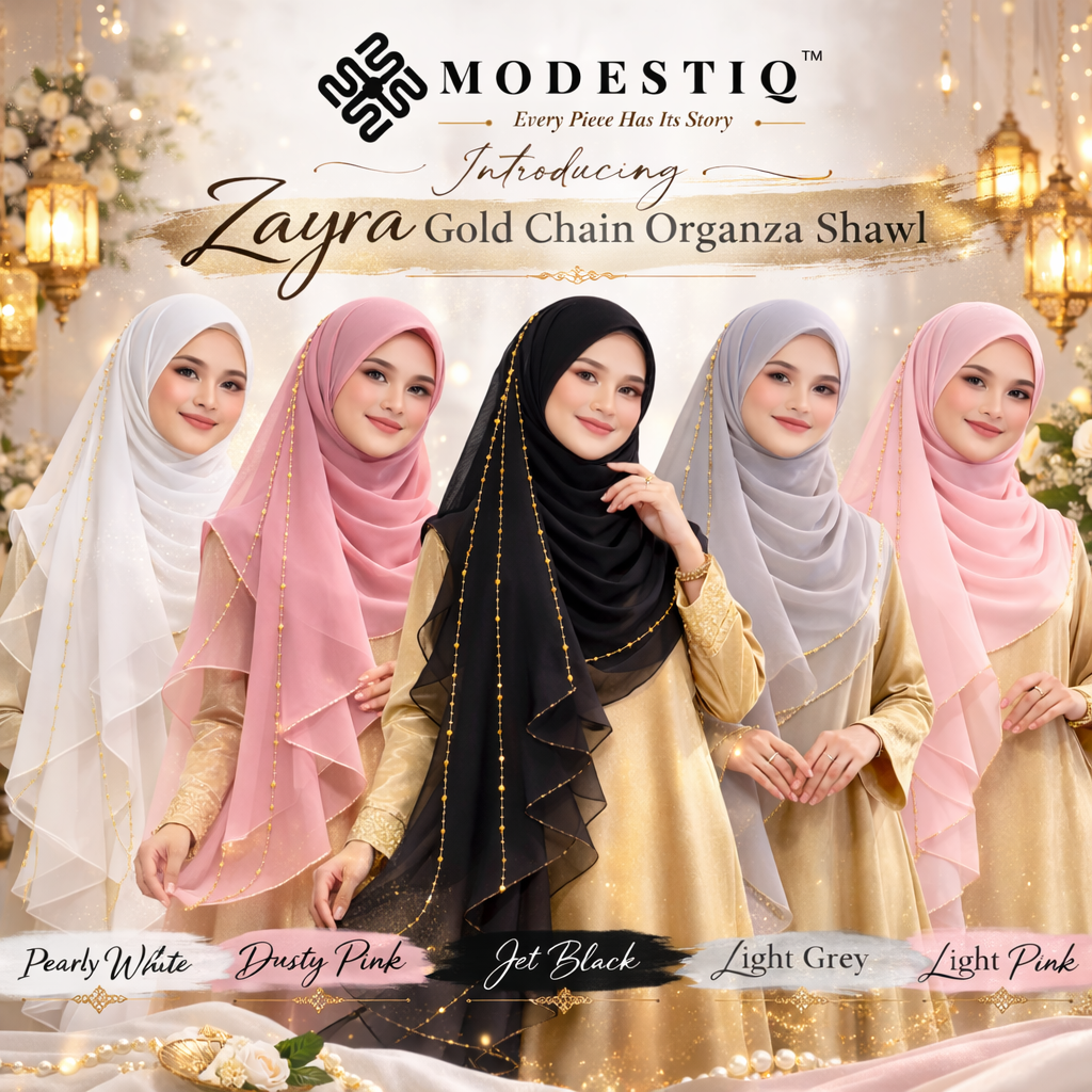Zayra Gold Chain Organza Shawl