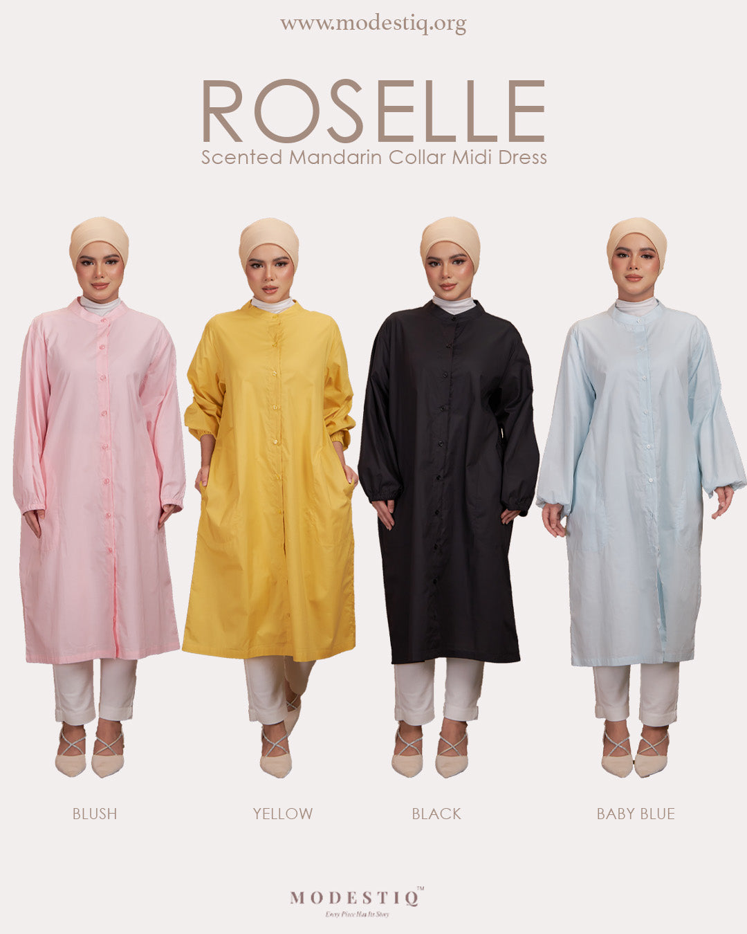 Roselle Scented Mandarin Collar Midi Dress