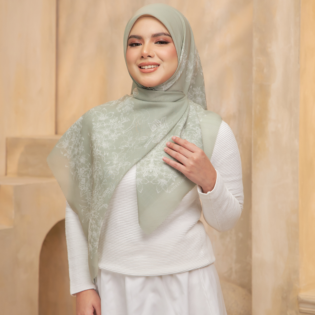 Floral Serenade Premium Cotton Voile Bawal- Moss Green