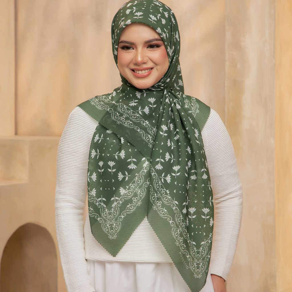 Whispering Breeze Premium Cotton Voile Printed Square- Fern Green