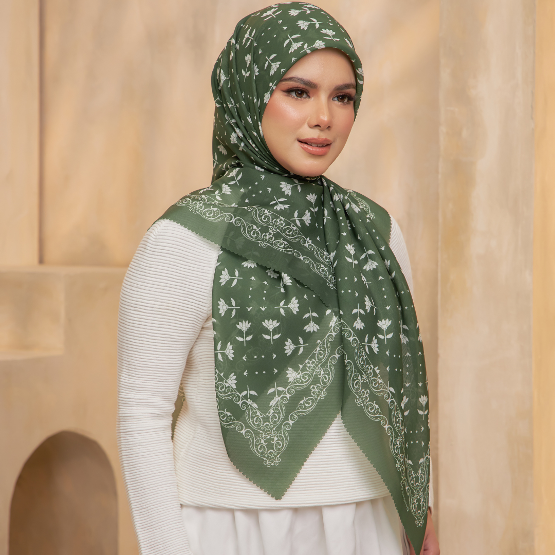 Whispering Breeze Premium Cotton Voile Printed Square- Fern Green