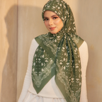 Whispering Breeze Premium Cotton Voile Printed Square- Fern Green