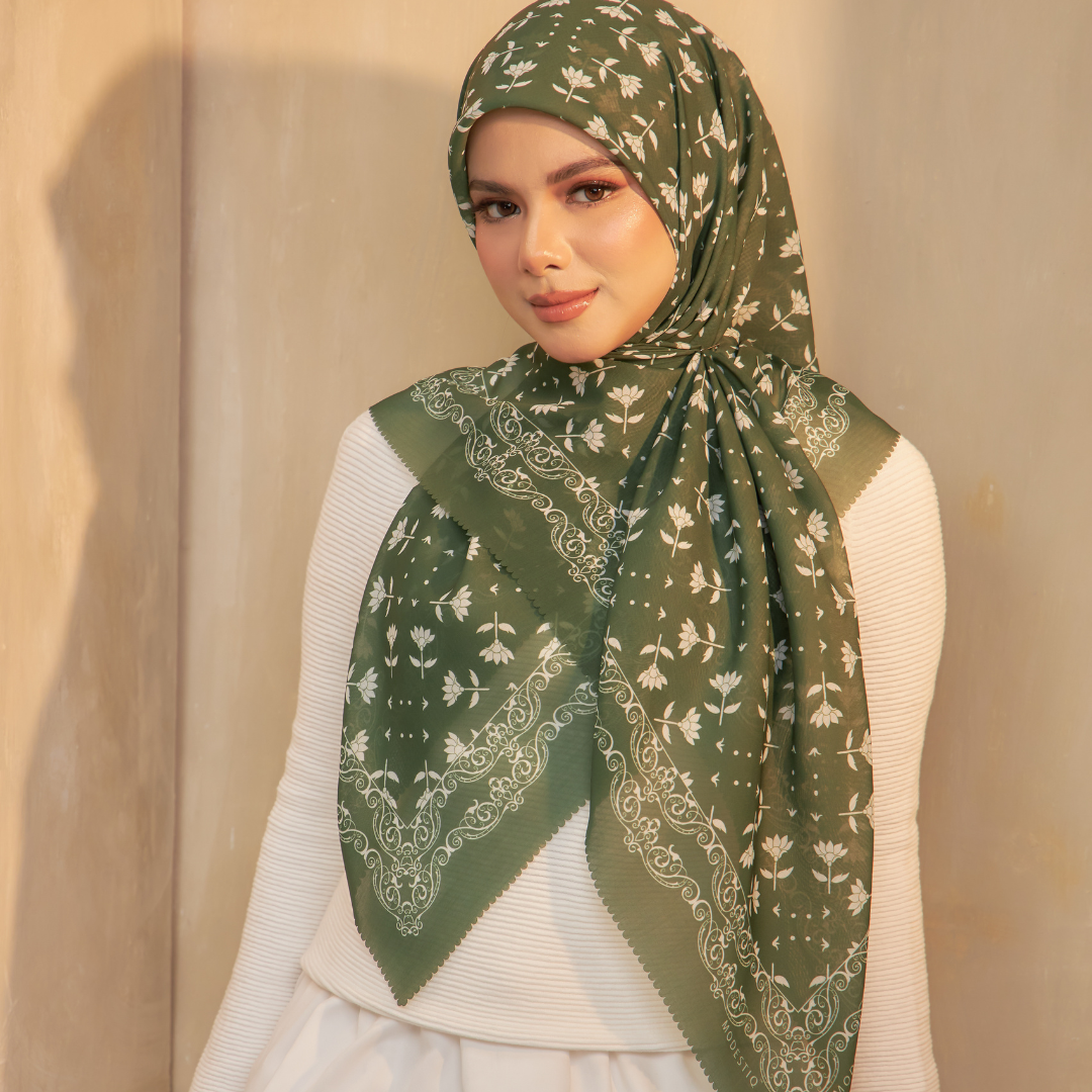 Whispering Breeze Premium Cotton Voile Printed Square- Fern Green