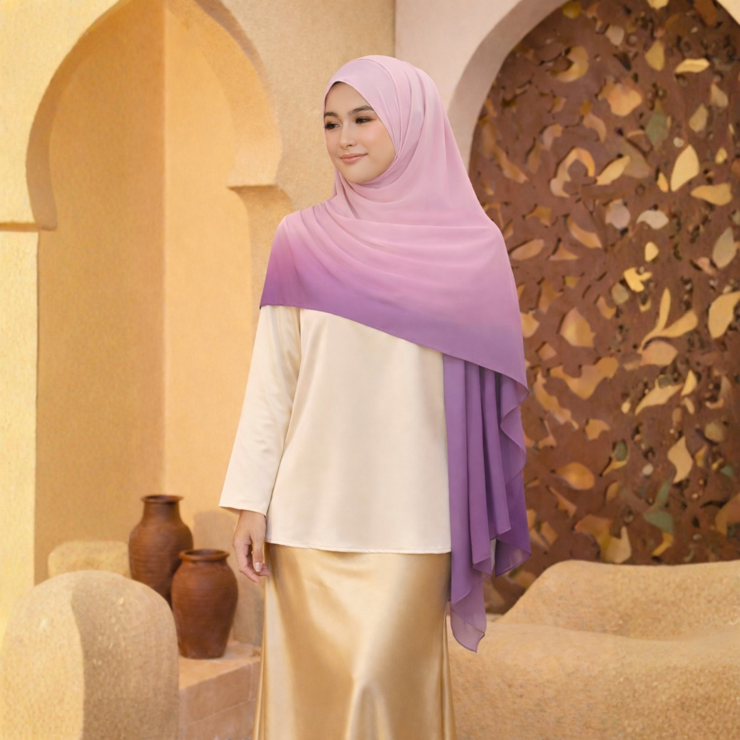 Lumina Ombre Chiffon Shawl in Pink-Light Purple
