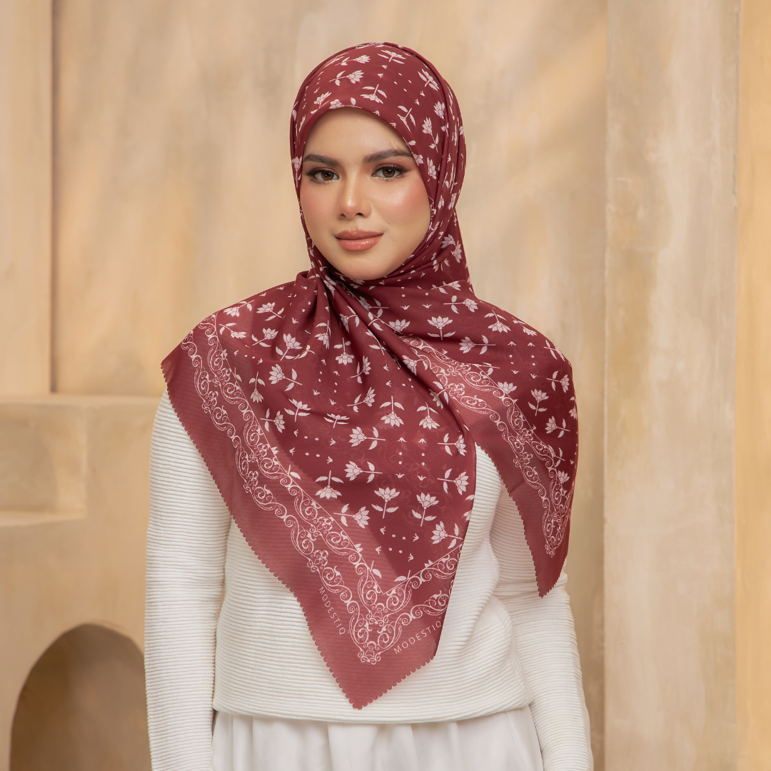 Whispering Breeze Premium Cotton Voile Printed Square - Cherry
