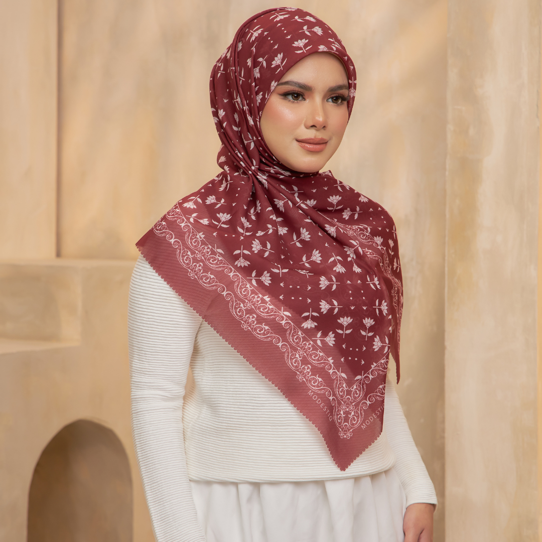 Whispering Breeze Premium Cotton Voile Printed Square - Cherry