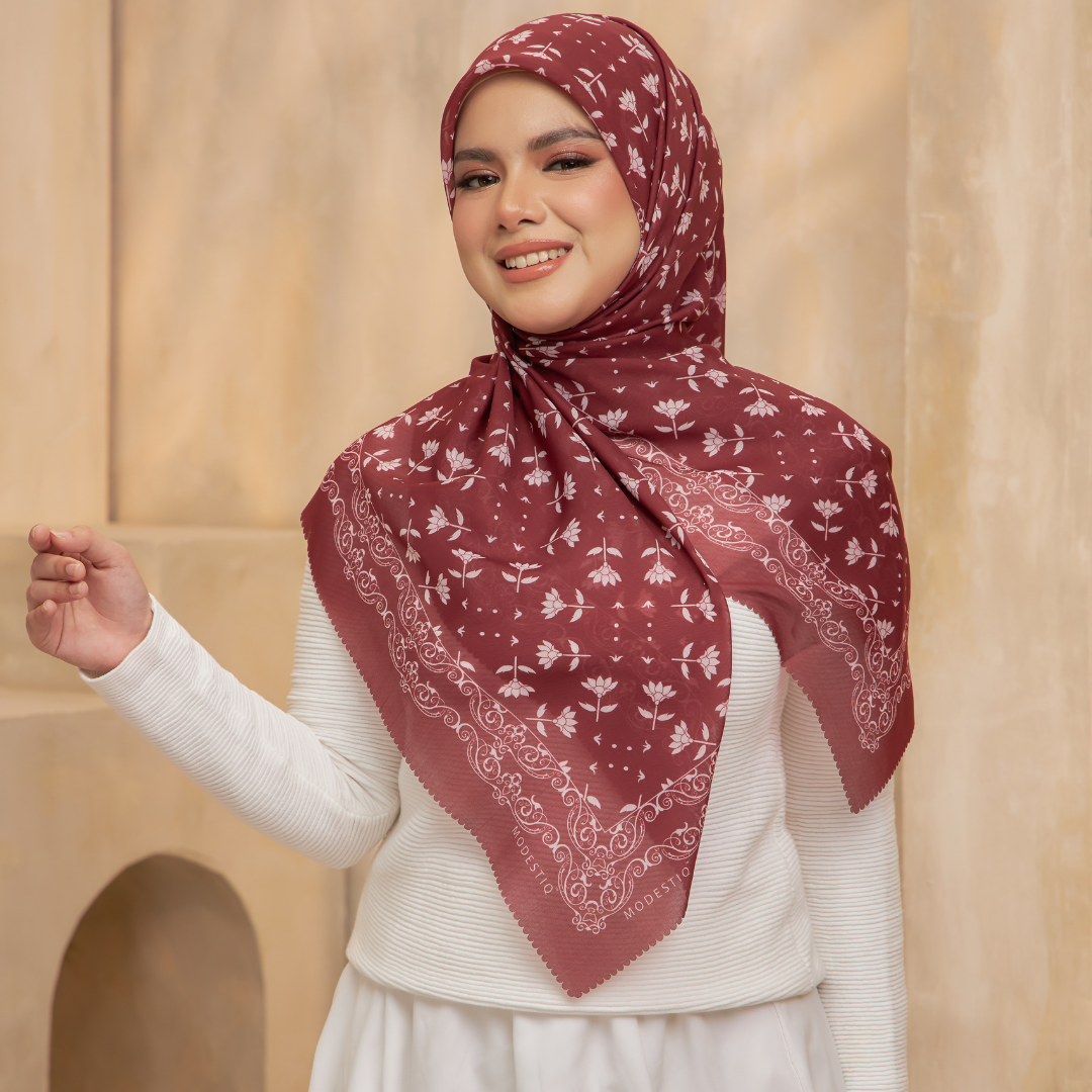 Whispering Breeze Premium Cotton Voile Printed Square - Cherry