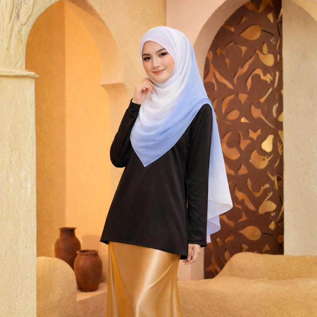 Lumina Ombre Chiffon Shawl in White-Light Blue