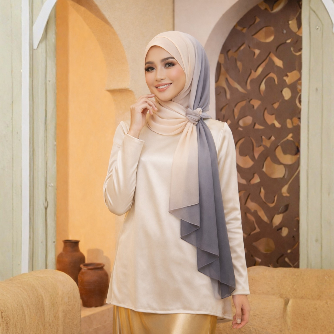 Lumina Ombre Chiffon Shawl in Beige-Stone Grey
