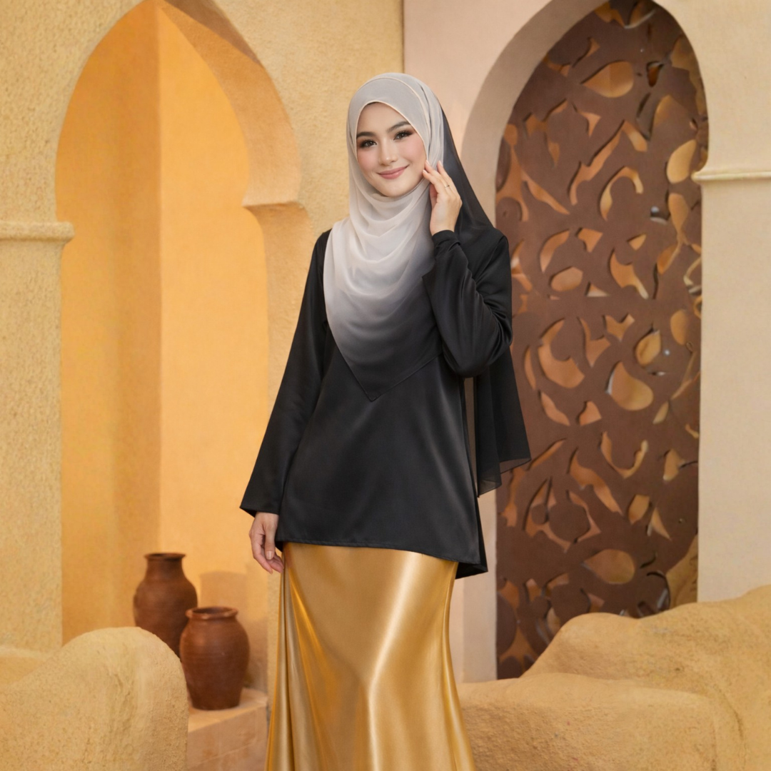 Lumina Ombre Chiffon Shawl in White-Black