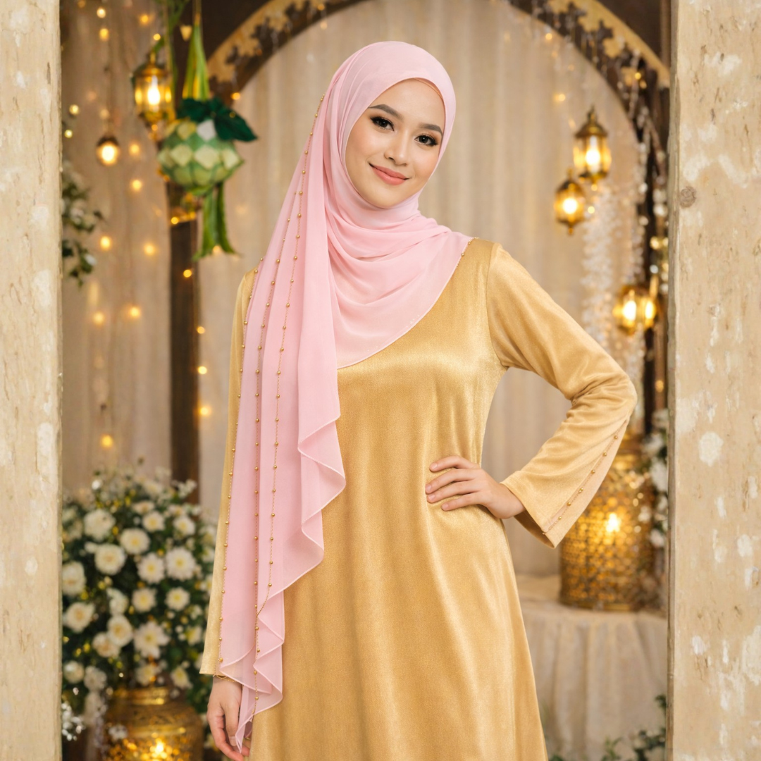 Zayra Gold Chain Organza Shawl in Light Pink