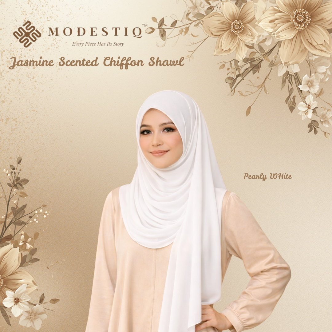 Jasmine Essence Limited Edition Chiffon Shawl IN Pearly White