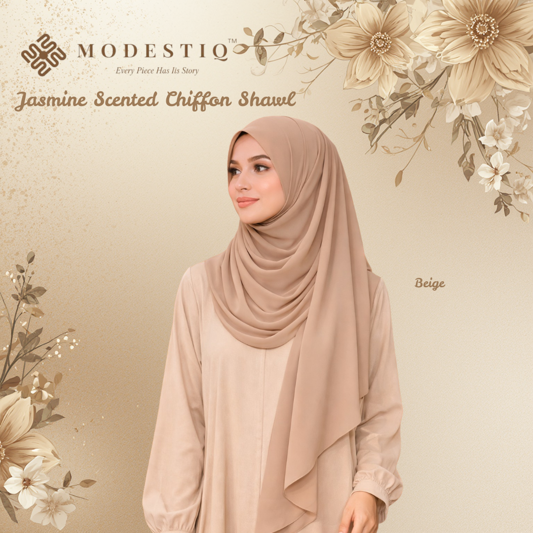 Jasmine Essence Limited Edition Chiffon Shawl IN Beige