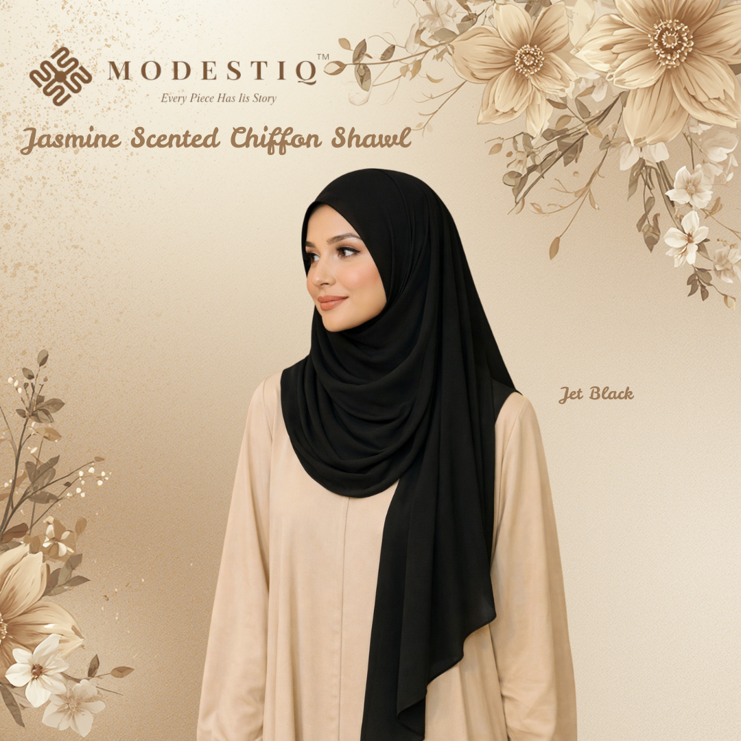 Jasmine Essence Limited Edition Chiffon Shawl IN Jet Black