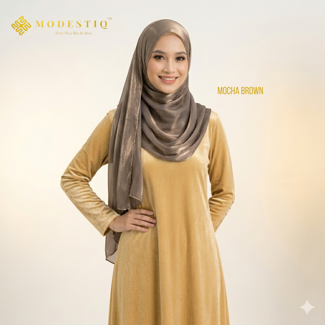 Zayra Gold Chain Organza Shawl in Mocha Brown