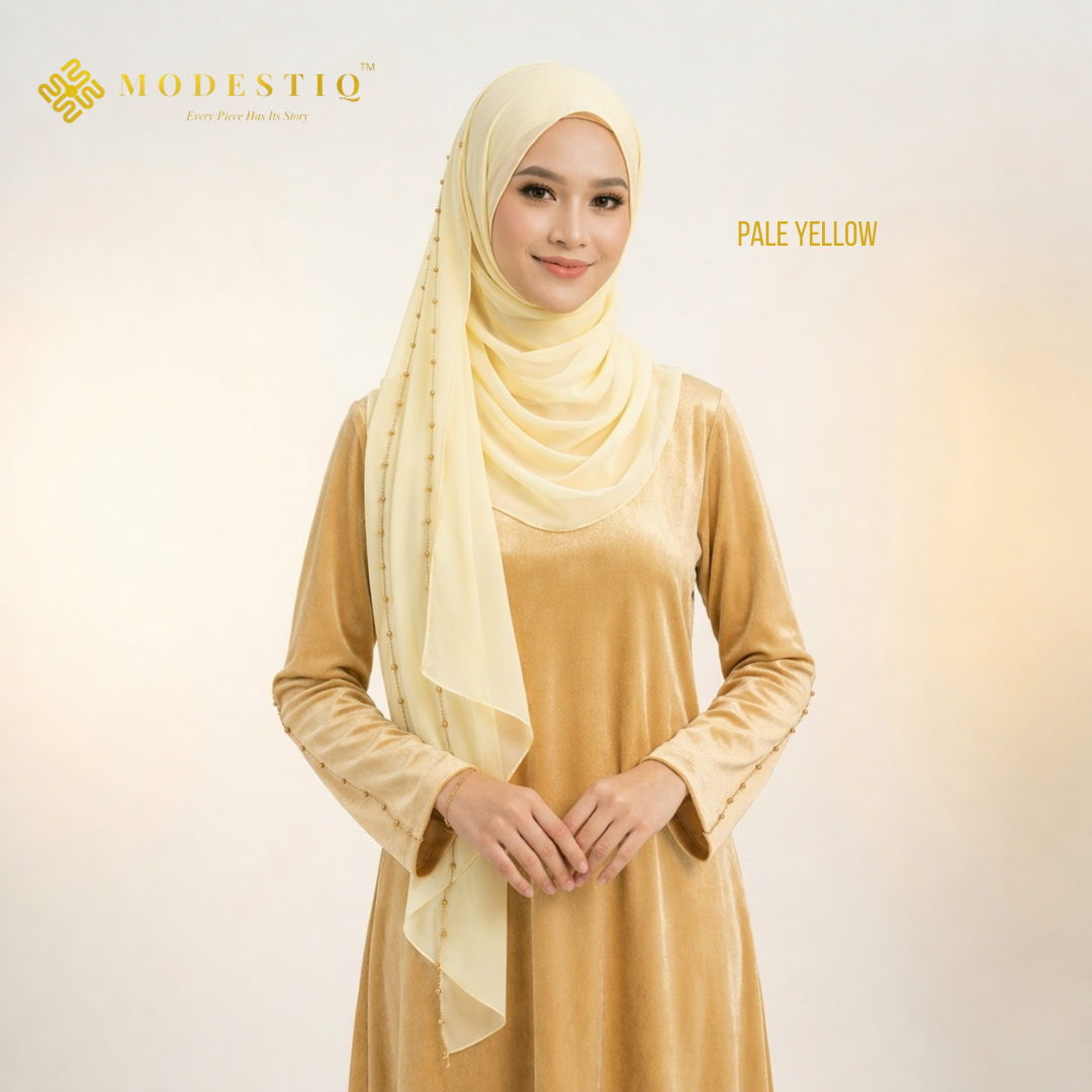 Zayra Gold Chain Organza Shawl in Pale Yellow