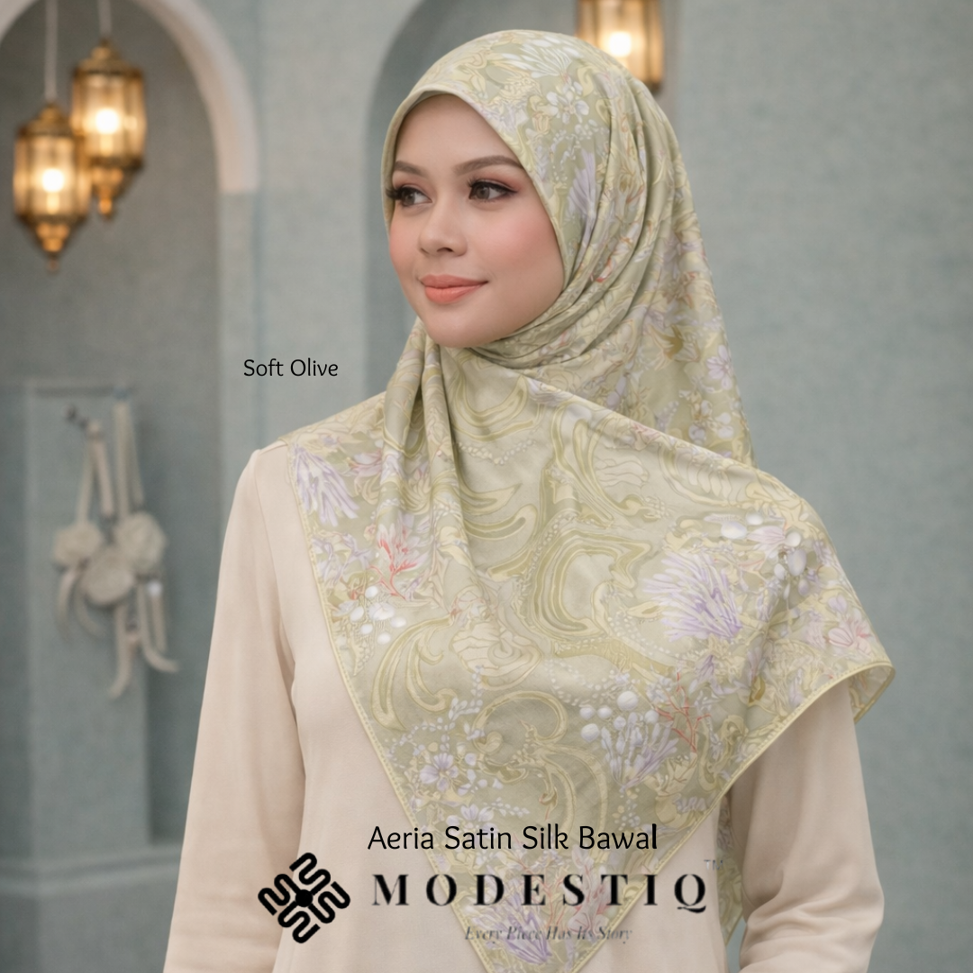 Aeria Satin Silk Bawal IN Soft Olive