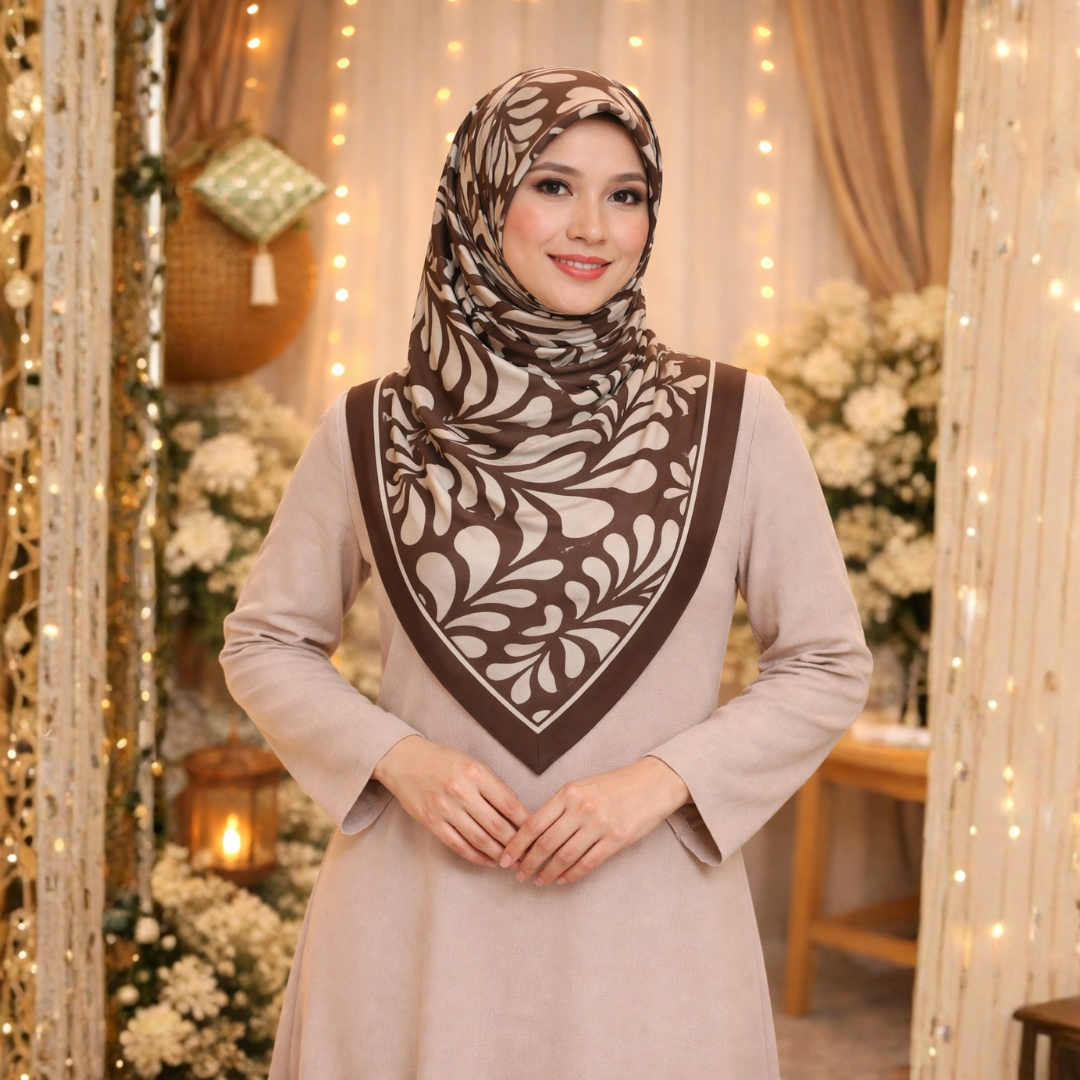 Luna Swirl Satin Silk Bawal IN Deep Mocha Brown