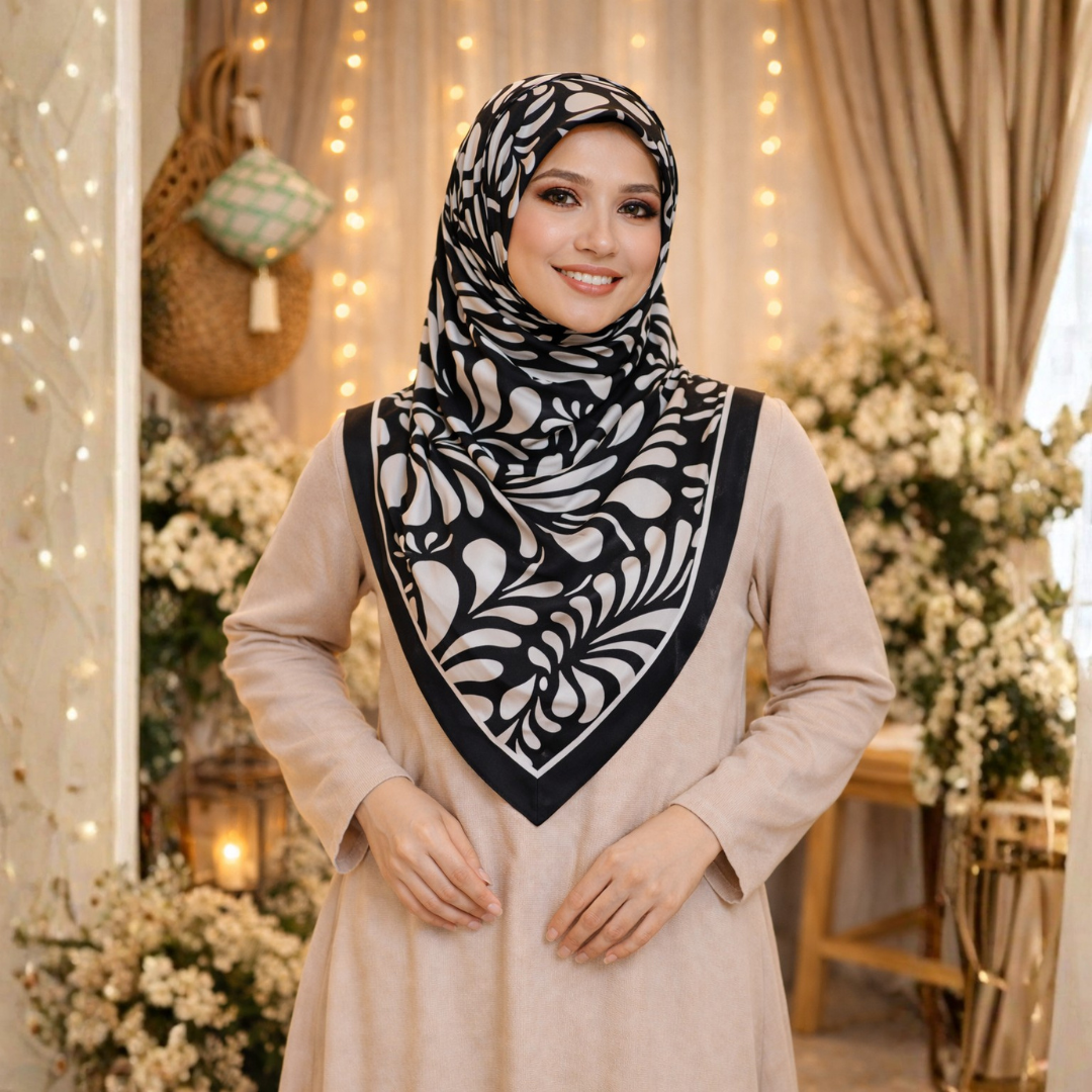 Luna Swirl Satin Silk Bawal IN Jet Black