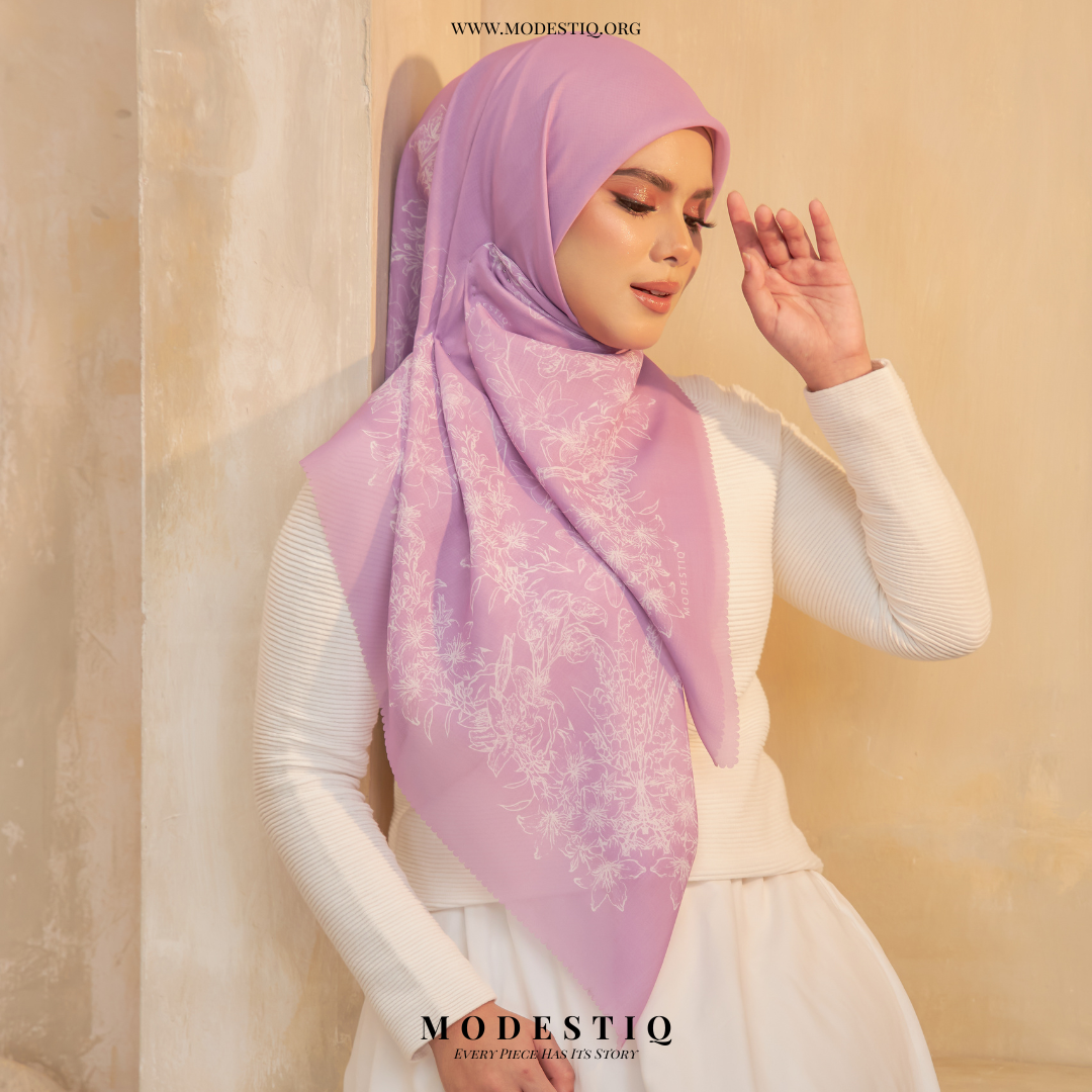 Floral Serenade Premium Cotton Voile Bawal - Periwinkle