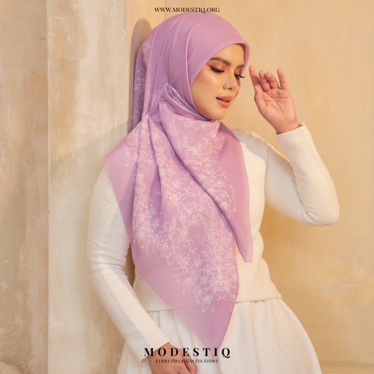Floral Serenade Premium Cotton Voile Bawal - Periwinkle