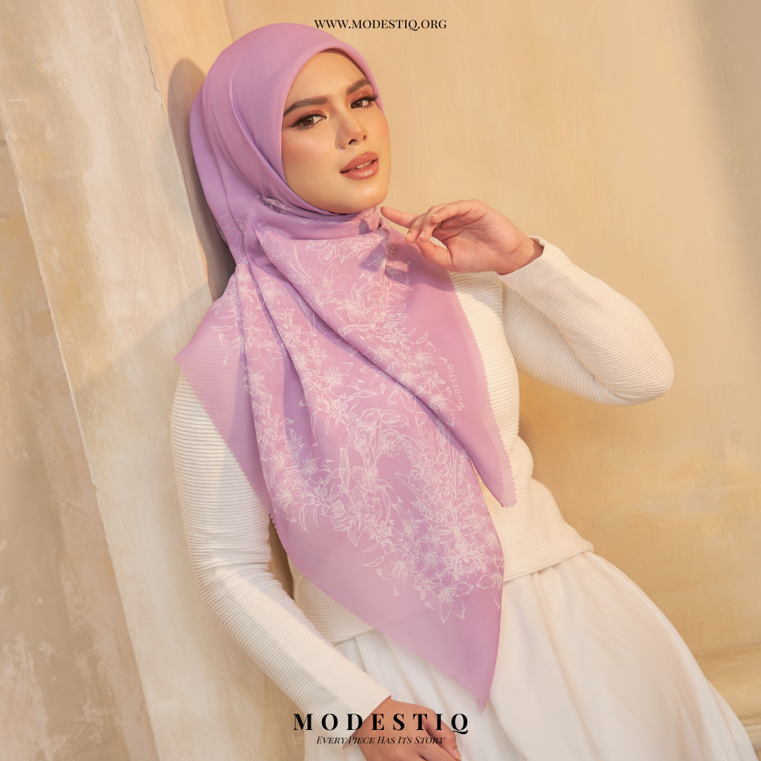 Floral Serenade Premium Cotton Voile Bawal - Periwinkle
