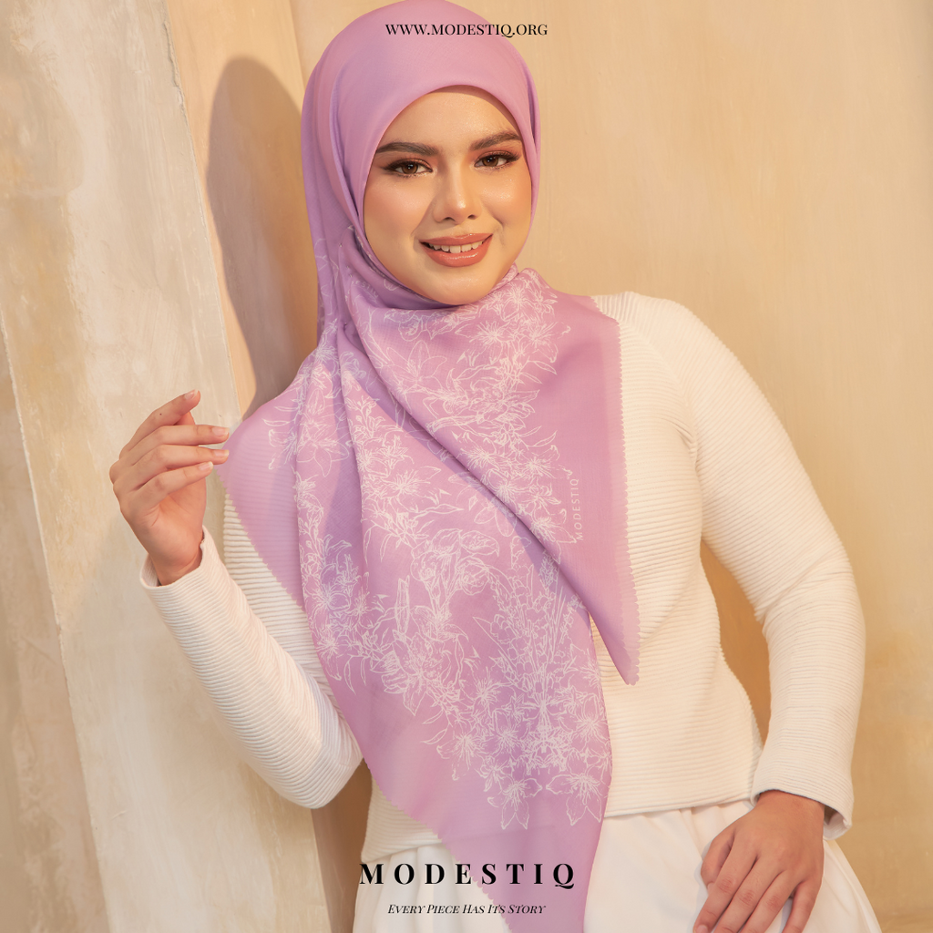 Floral Serenade Premium Cotton Voile Bawal - Periwinkle