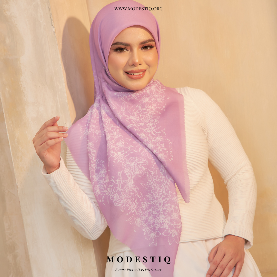 Floral Serenade Premium Cotton Voile Bawal - Periwinkle