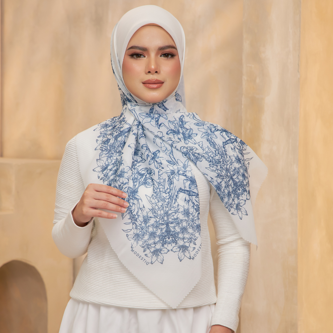 Floral Serenade Premium Cotton Voile Bawal - Pearly White