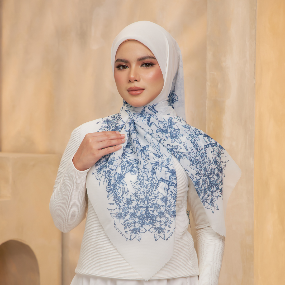Floral Serenade Premium Cotton Voile Bawal - Pearly White