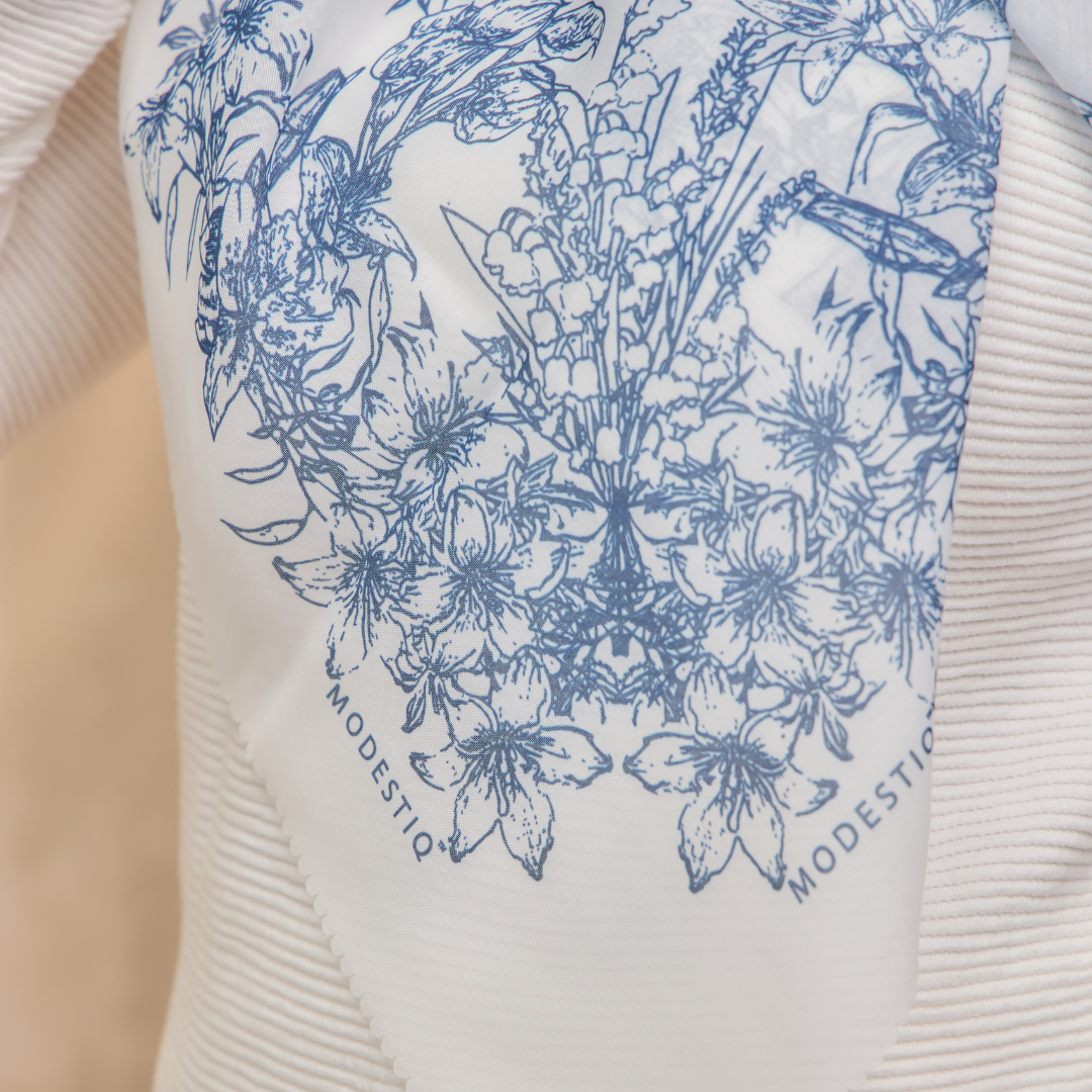 Floral Serenade Premium Cotton Voile Bawal - Pearly White