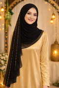 Zayra Gold Chain Organza Shawl in Jet Black