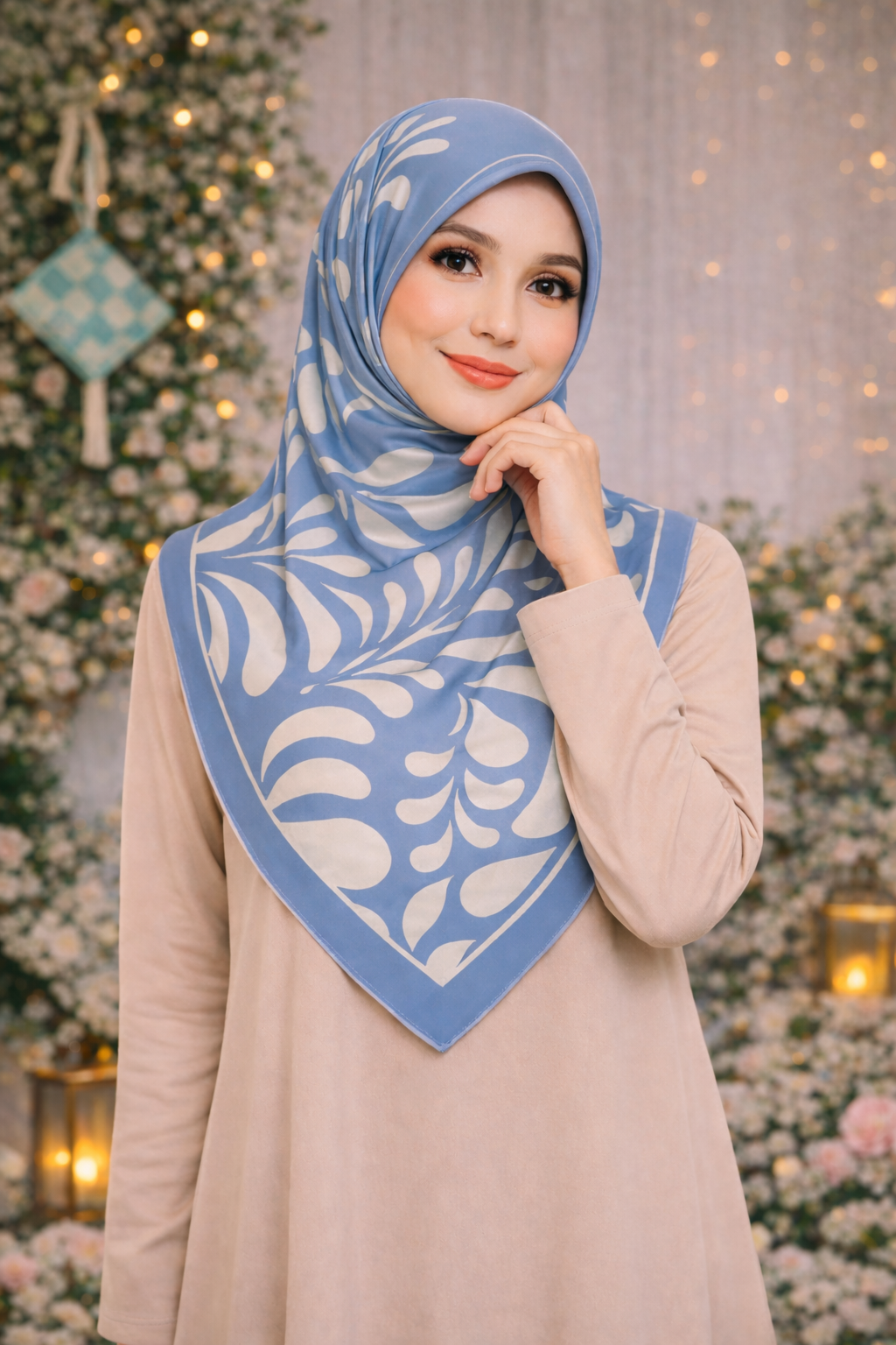 Luna Swirl Satin Silk Bawal IN Powder Dusty Blue