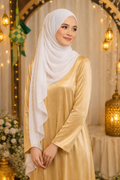 Zayra Gold Chain Organza Shawl in Pearly White