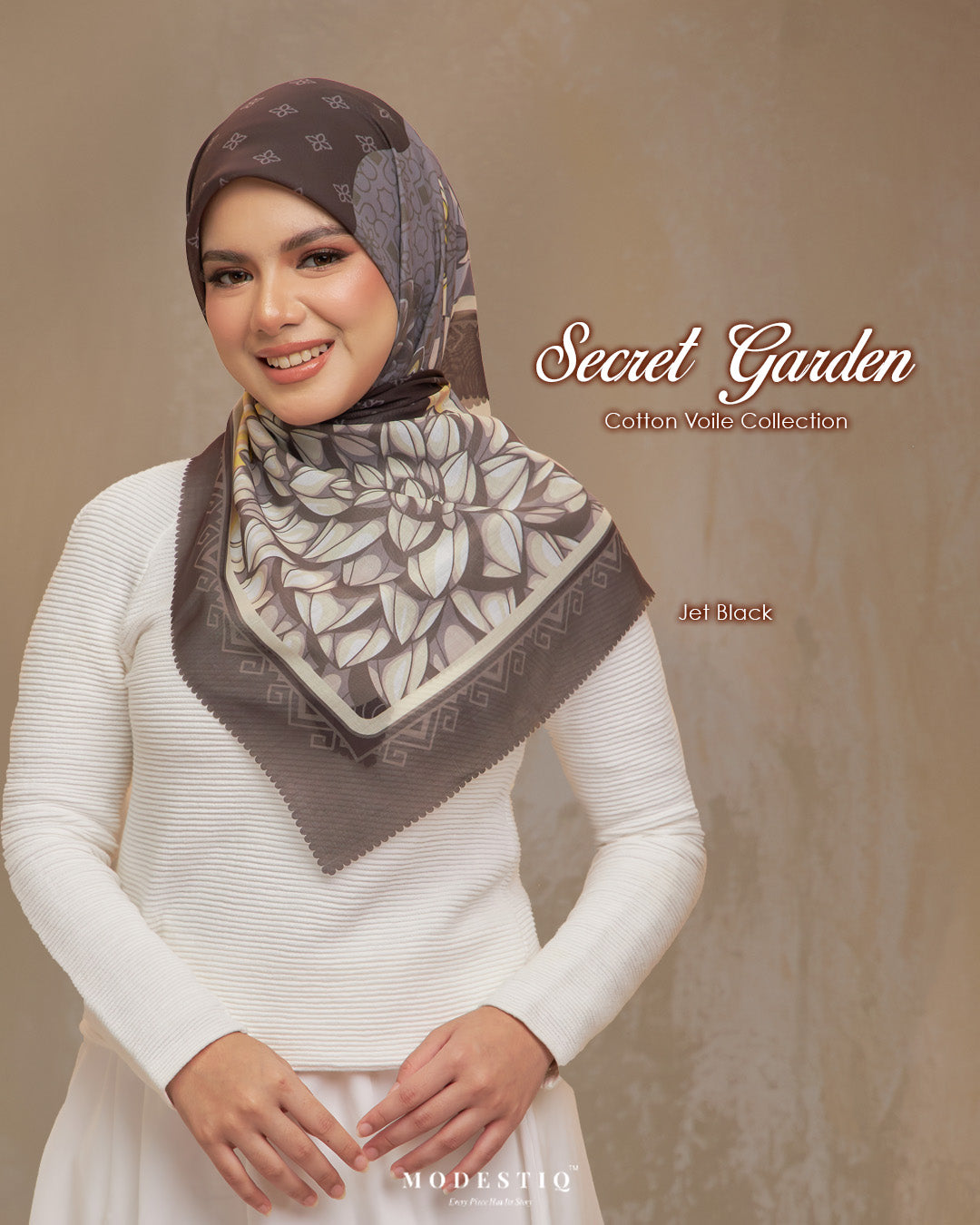 Modestiq Secret Garden Printed Premium Cotton Voile in Jet Black