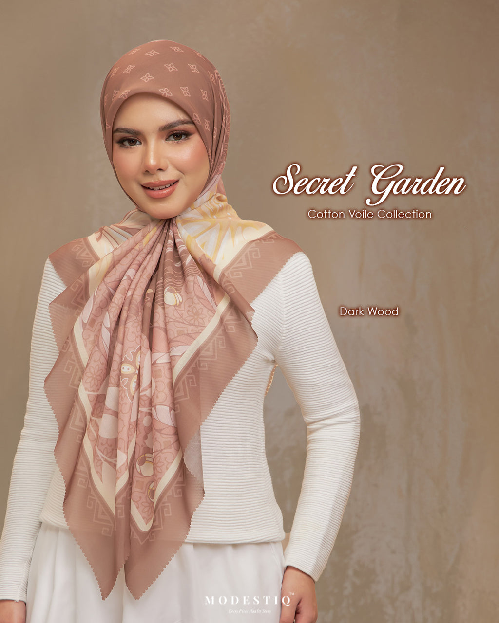 Modestiq Secret Garden Printed Premium Cotton Voile in Dark Wood