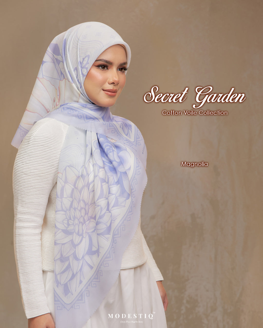 Modestiq Secret Garden Printed Premium Cotton Voile in Magnolia